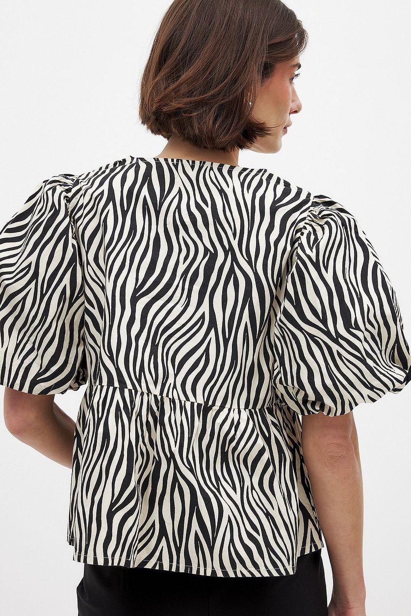 Cotton Puff Sleeve Tie Front Blouse Product Image