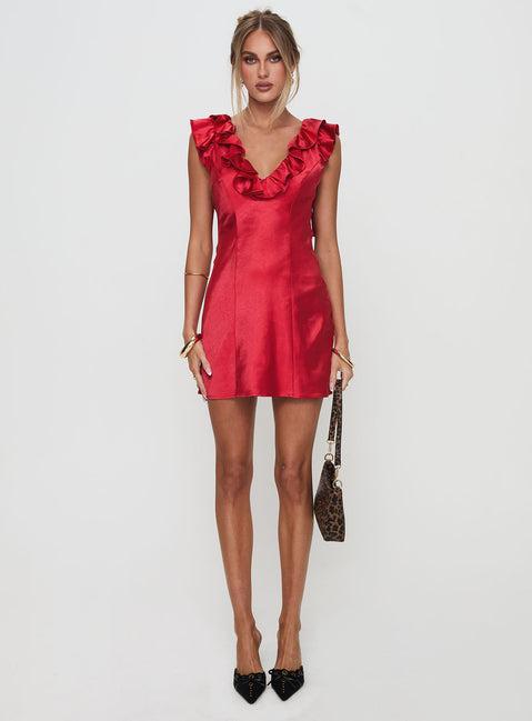 Butacup Frill Mini Dress Red Product Image
