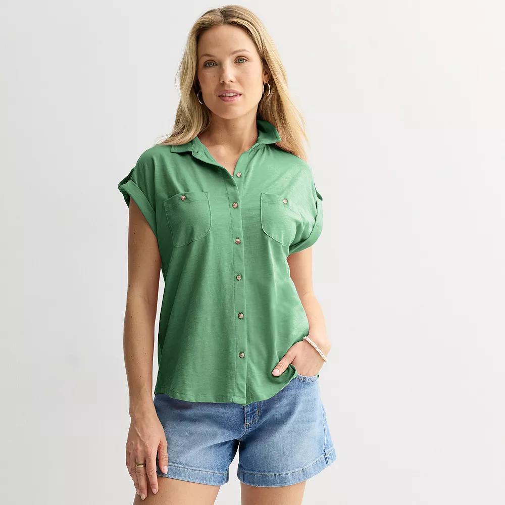 Women's Sonoma Goods For Life® Button Through Short Sleeve Knit Shirt,  Product Image