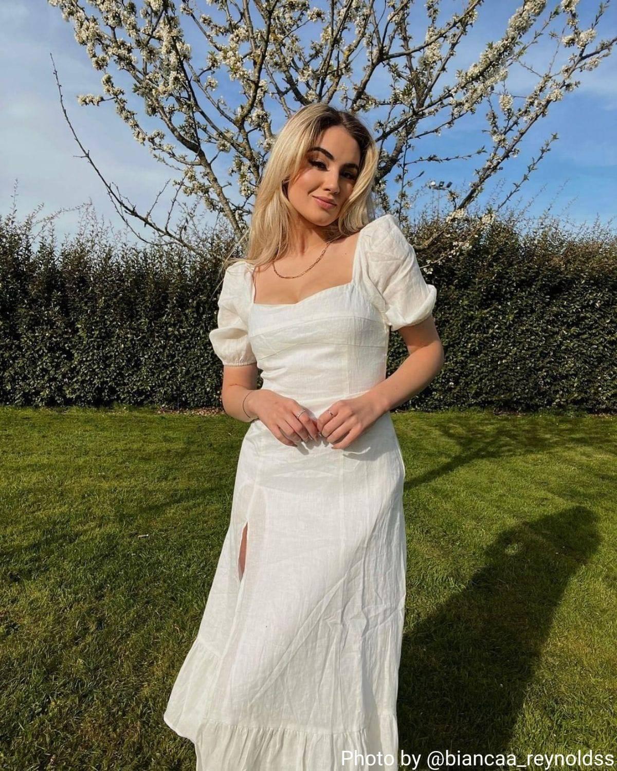 Puff Sleeve Split Hem Midi Dress Female Product Image