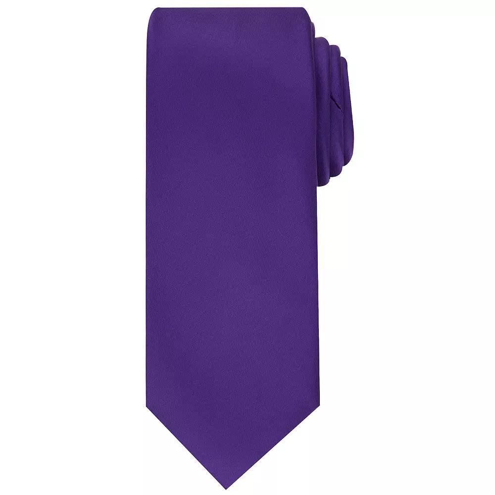 Men's Bespoke Solid Sateen Slim Tie, Purple Sateen Product Image