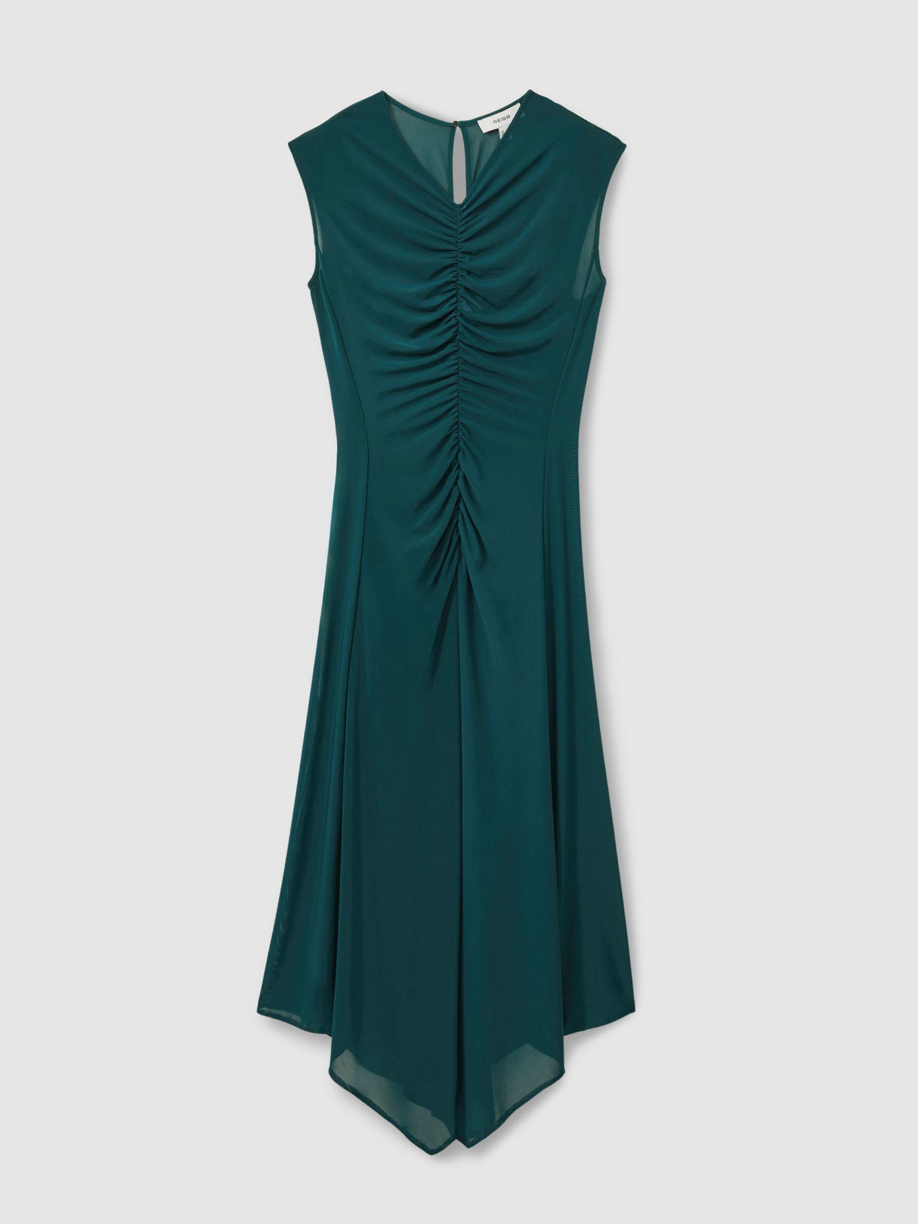Mesh Ruched Midi Dress in Teal Product Image