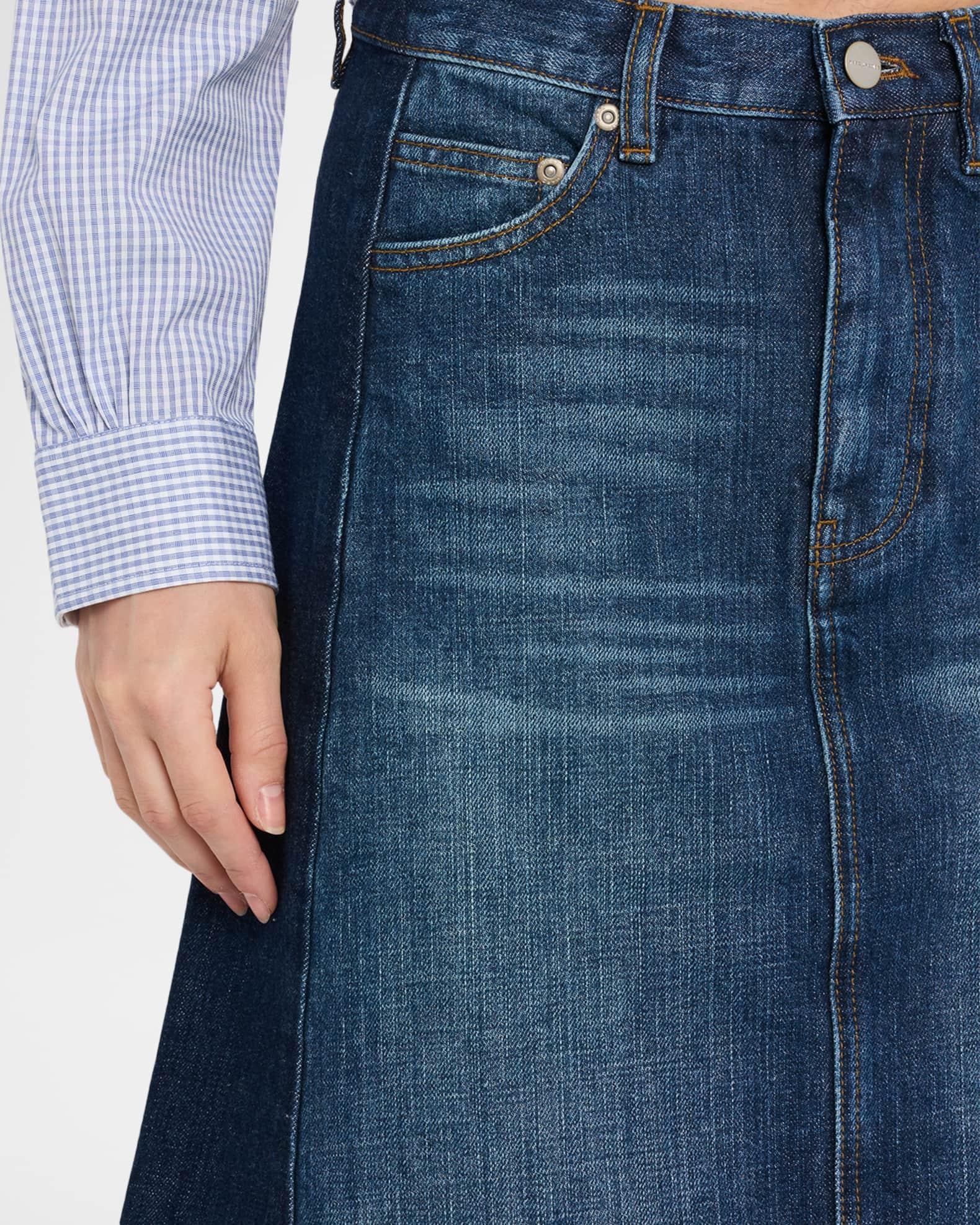 Two-Tone Denim Midi Skirt Product Image
