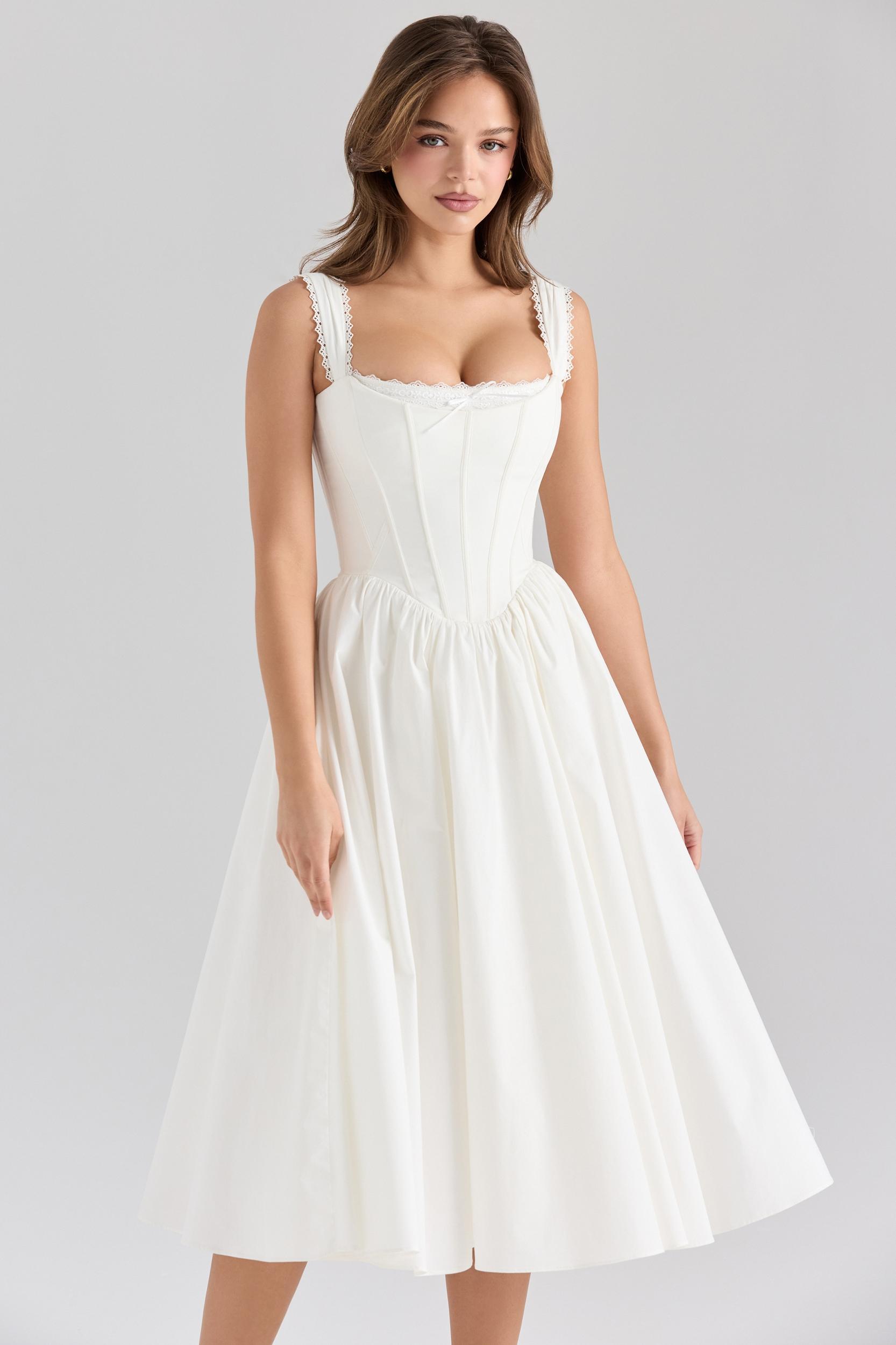 Amara  white stretch cotton corset midi dress Product Image