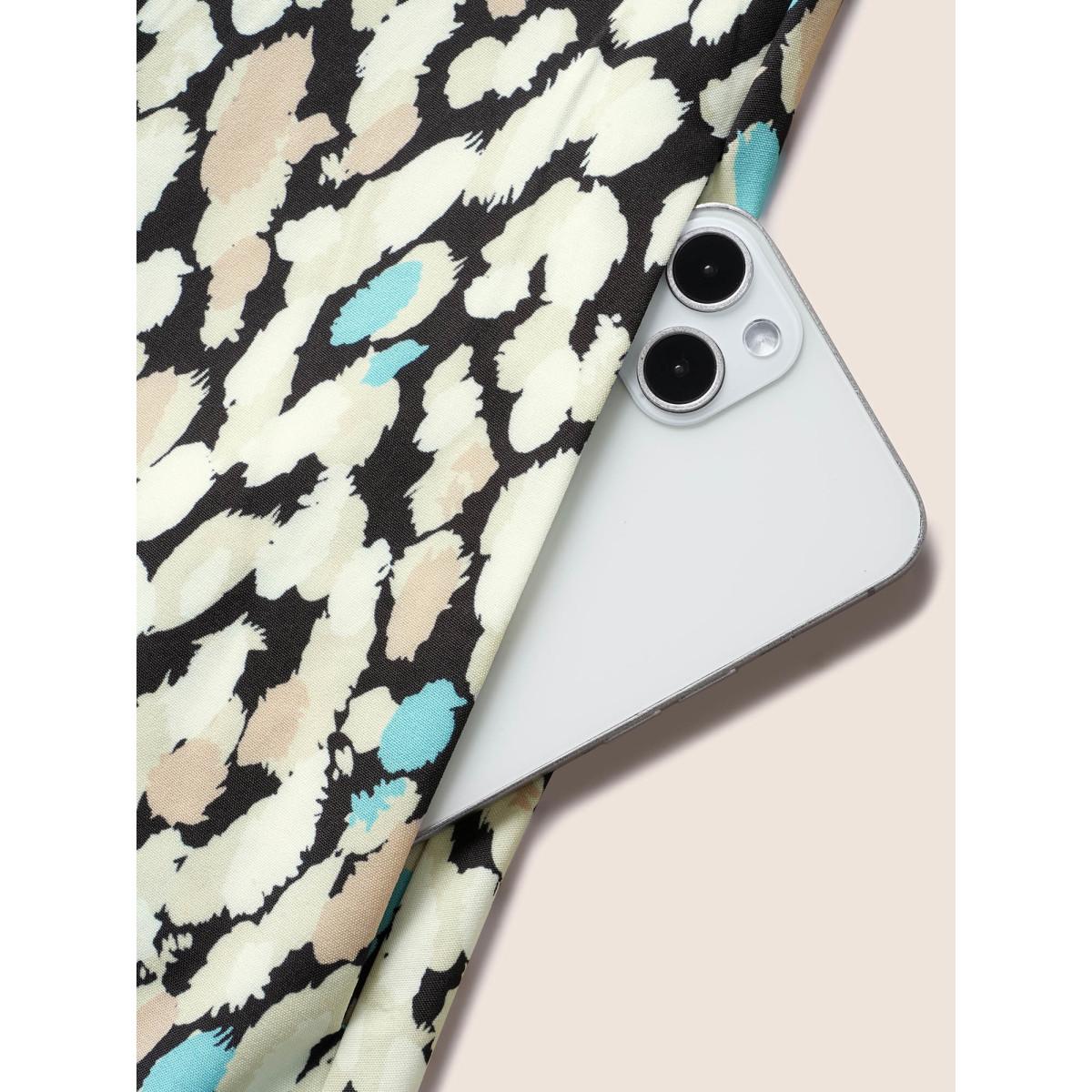 Plus Size V Neck Allover Print Ruffle Cap Sleeve Dress LightBlue Women At the Office Ruffles V-neck Cap Sleeve Curvy BloomChic 18-20/2X Product Image