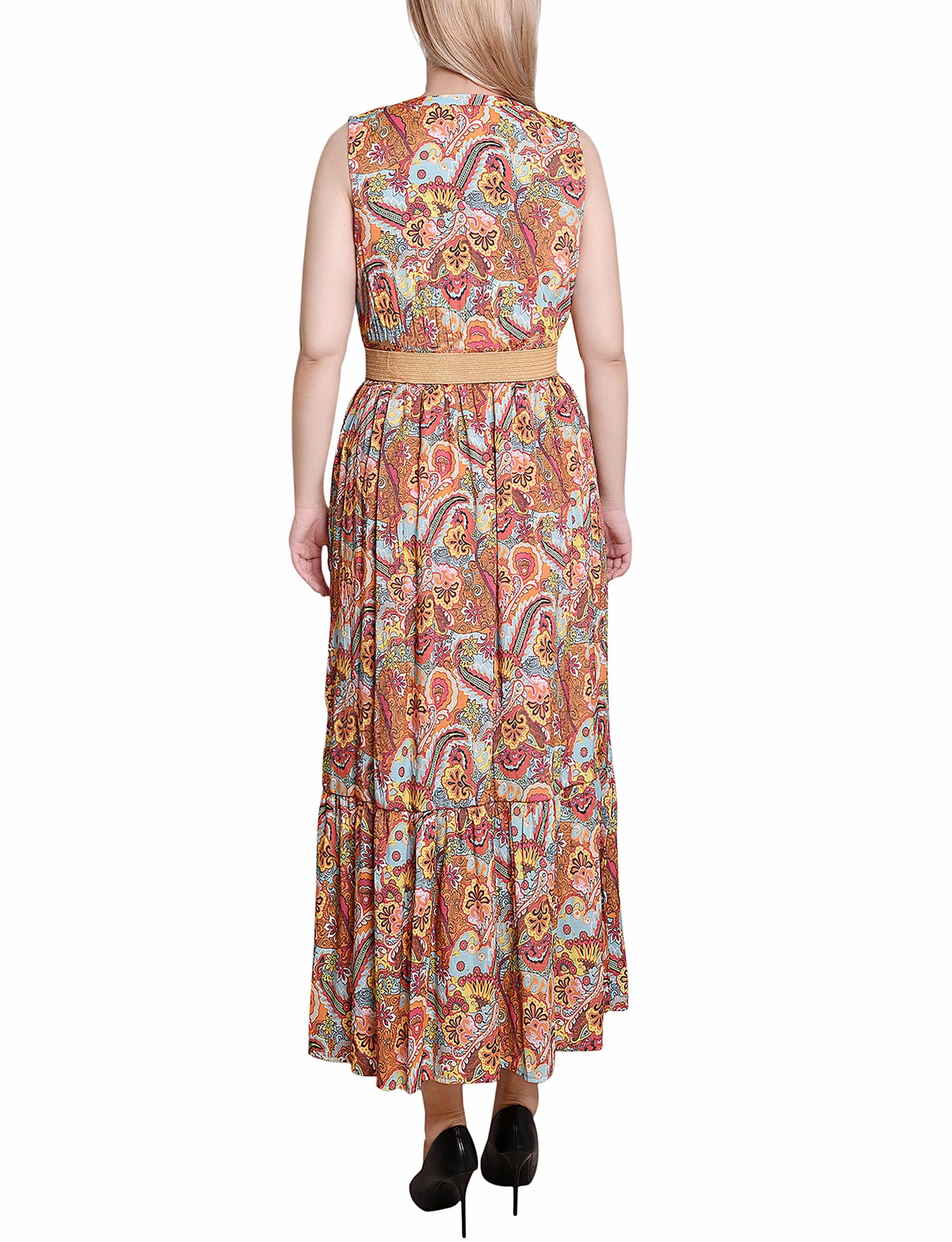 Orange Mint Vines Sleeveless Belted Midi Dress Product Image