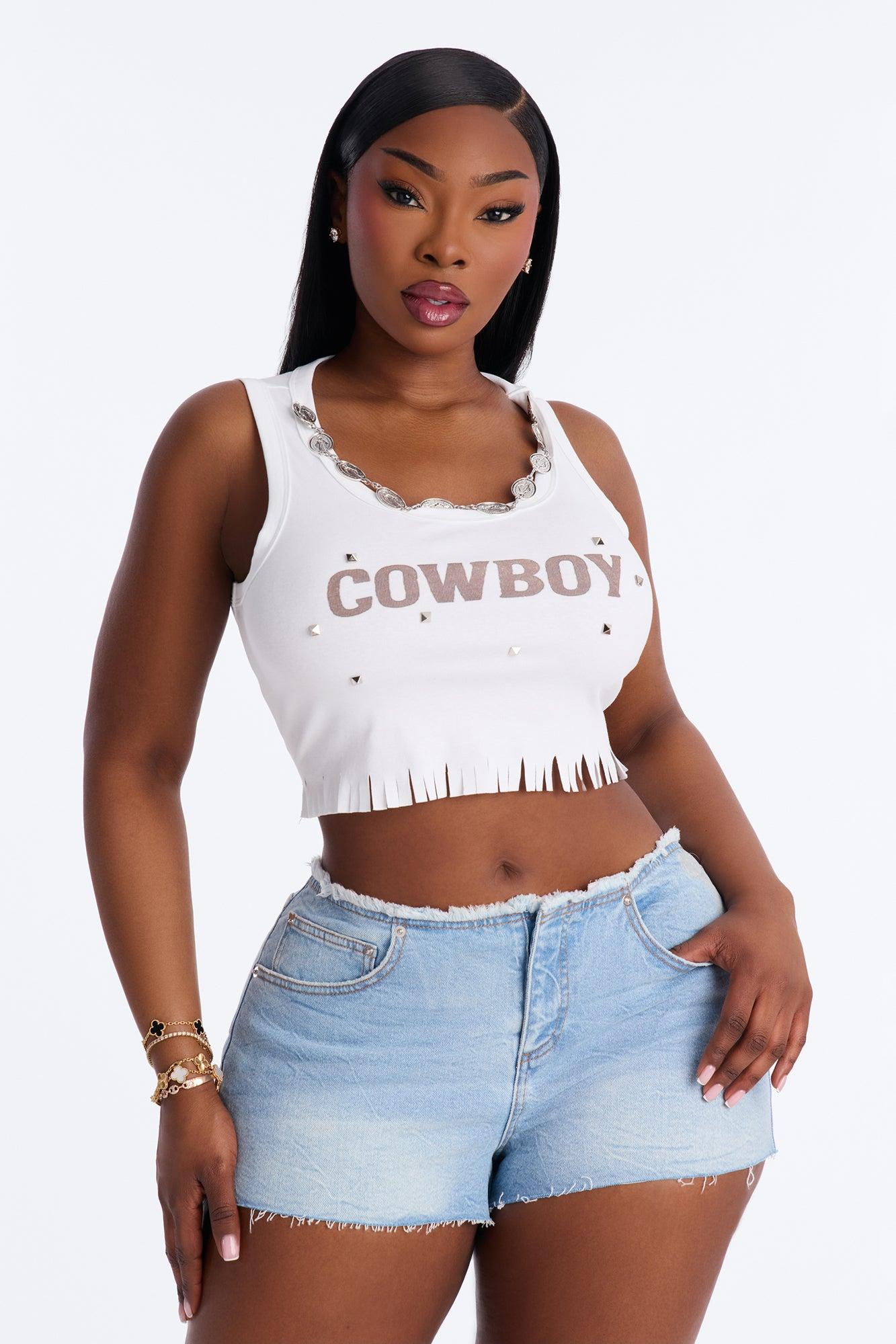 Cowboy Studded Tank Top - White Female Product Image