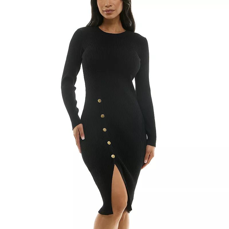 Womens Nina Leonard Ribbed Midi Sheath Dress with Buttons Product Image
