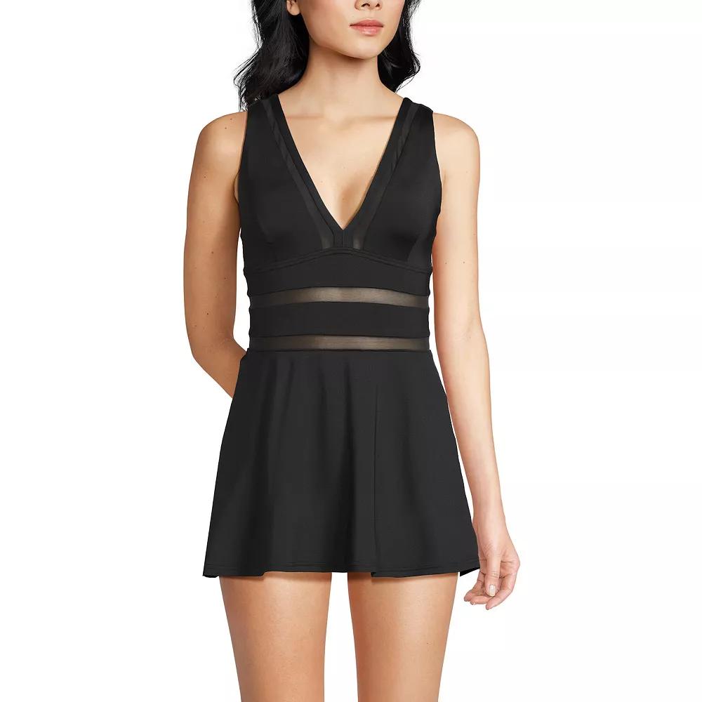 Women's Lands' End Mesh V-Neck Mini Swim Dress Swimsuit,  Product Image