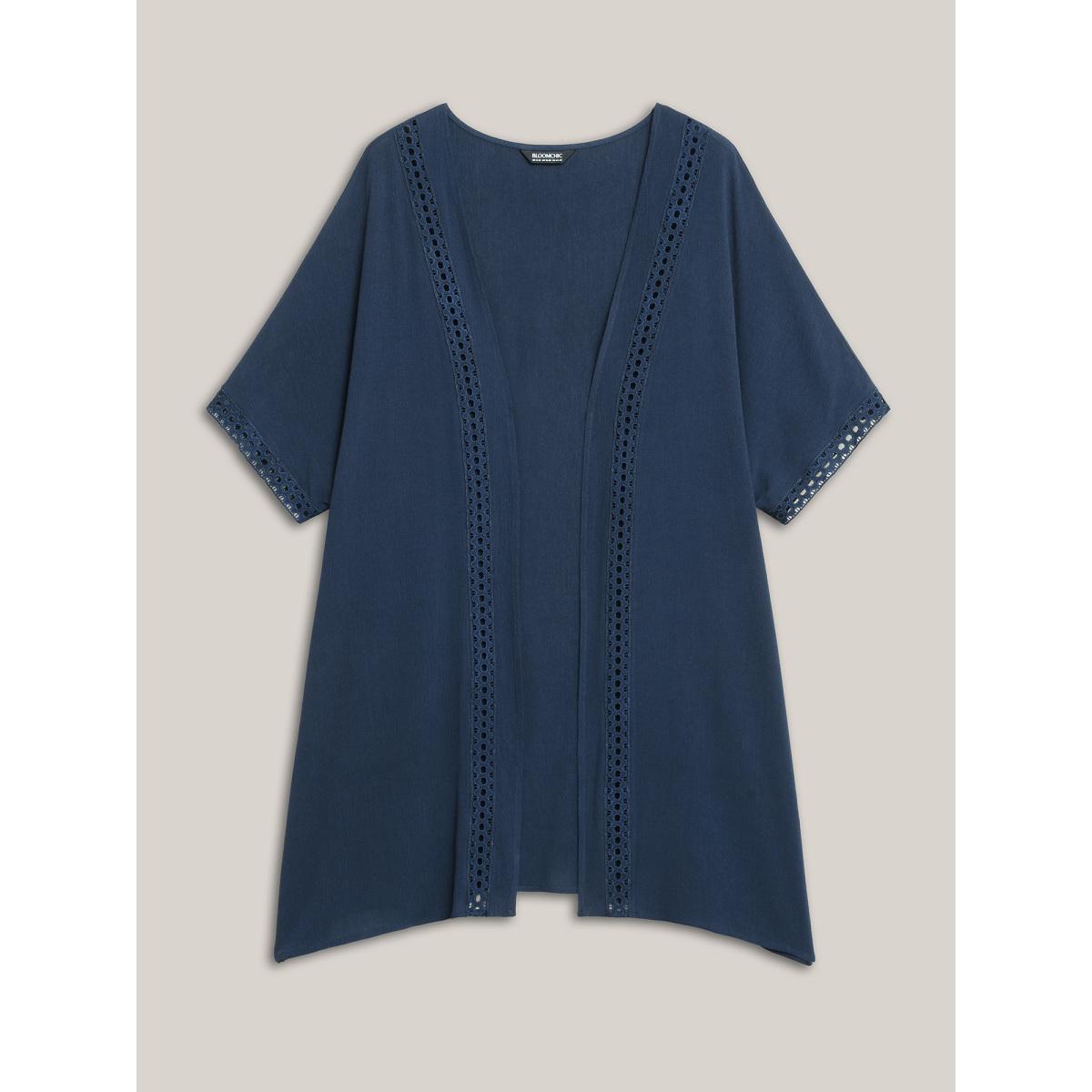 Plus Size Lace Spliced Half Sleeve Kimono Cardigan Women Indigo Elegant Woven ribbon&lace trim Loose Everyday Kimonos BloomChic 30/6X Product Image