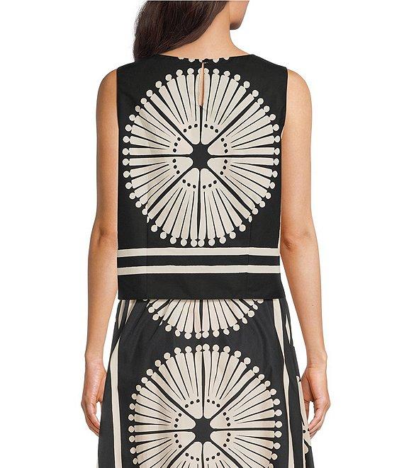 Gibson & Latimer Woven Geometric Fan Print Cropped Crew Neck Sleeveless Coordinating Top Product Image