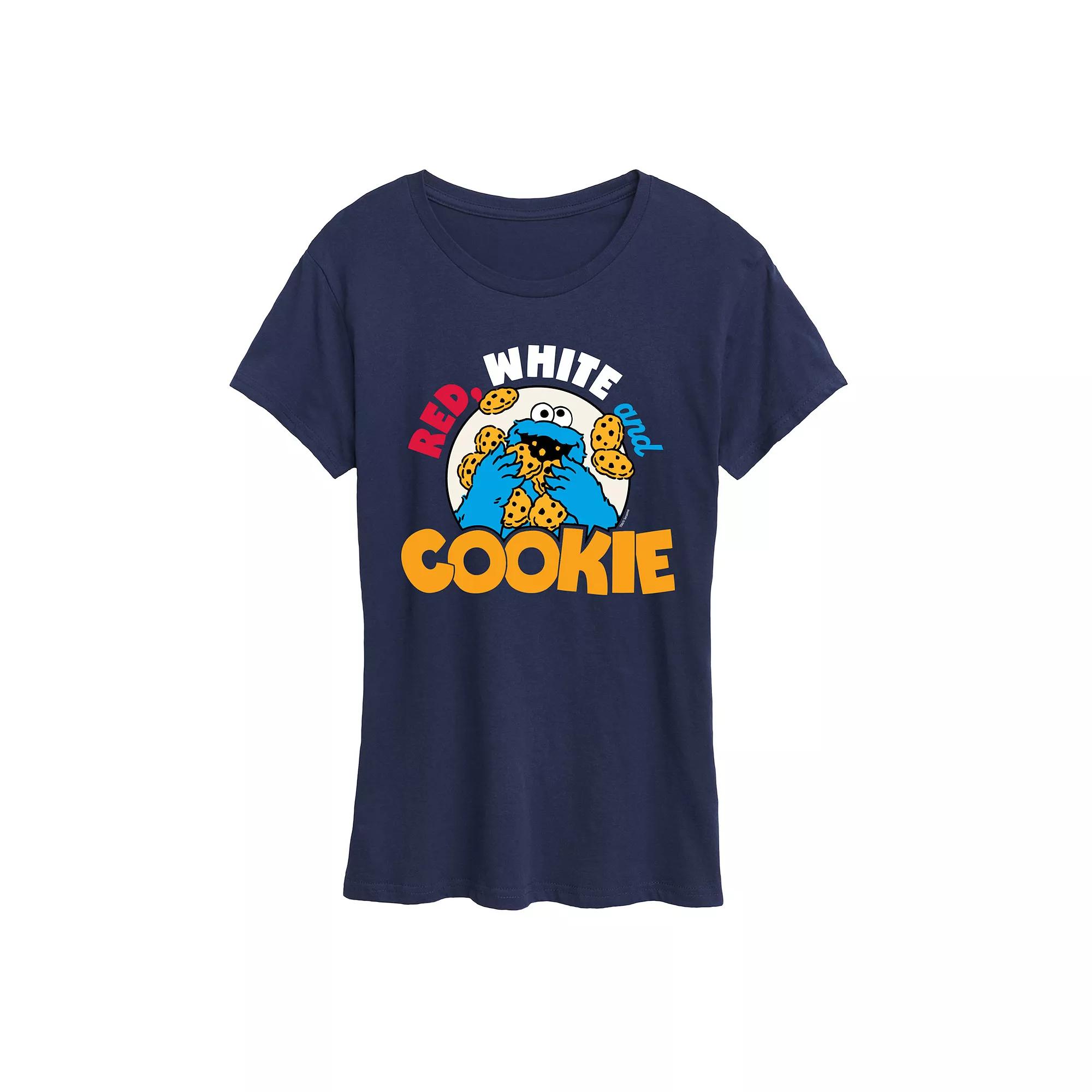 Women's Sesame Street Cookie Monster Red White Graphic Tee,  Product Image