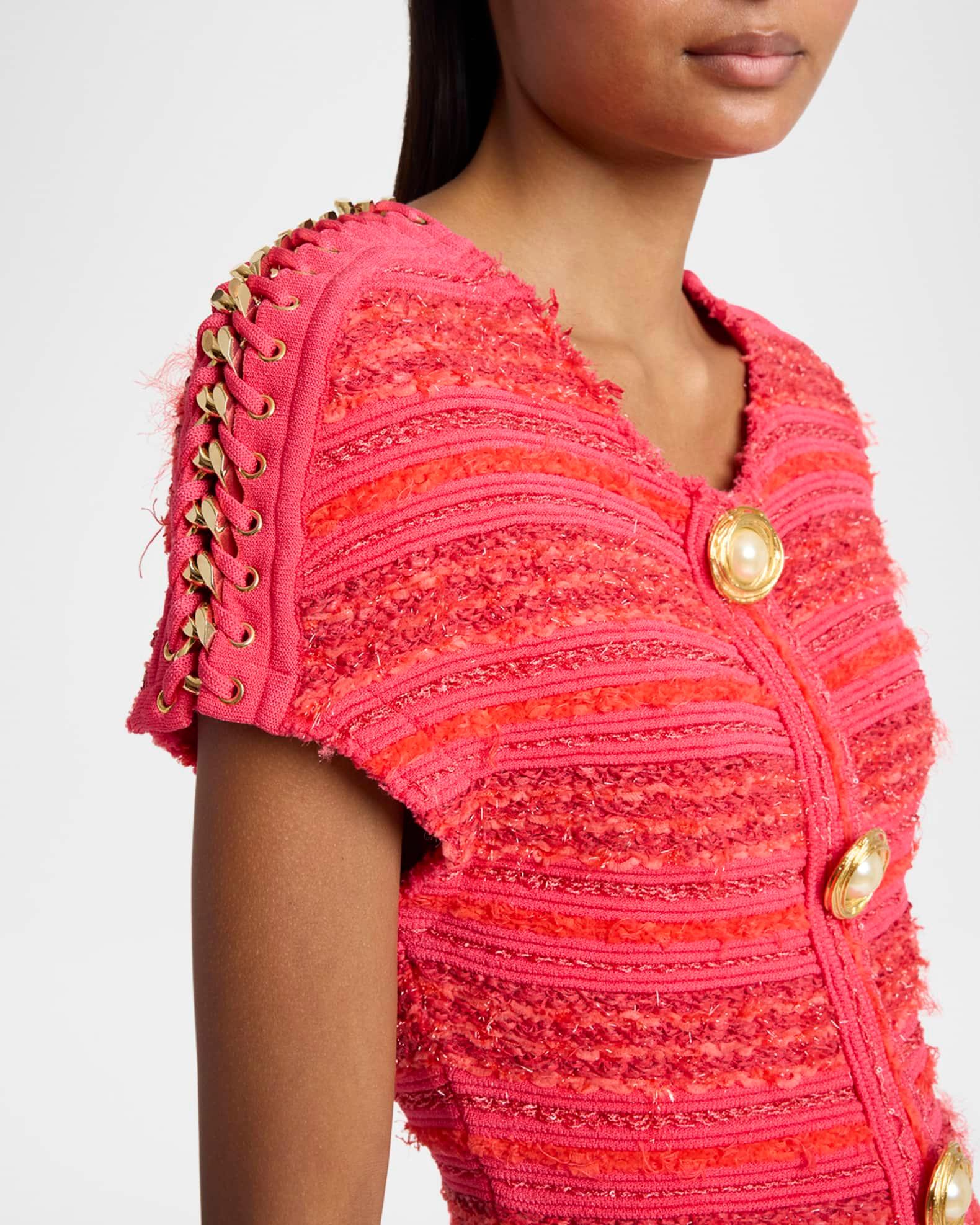 Chain Short-Sleeve Tweed Mini Dress Product Image