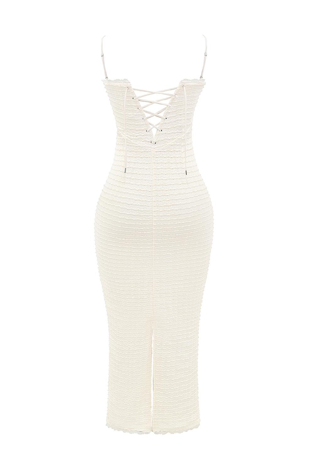 Elinor  cream tea frill lace midi dress Product Image