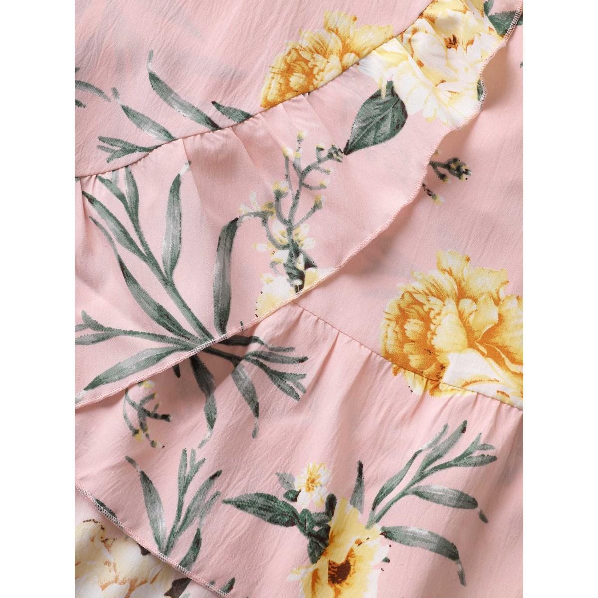 Plus Size Floral Surplice Neck Pocket Belted Dress Blush Women Elegant Tie knot V-neck Short sleeve Curvy BloomChic 12/L Product Image