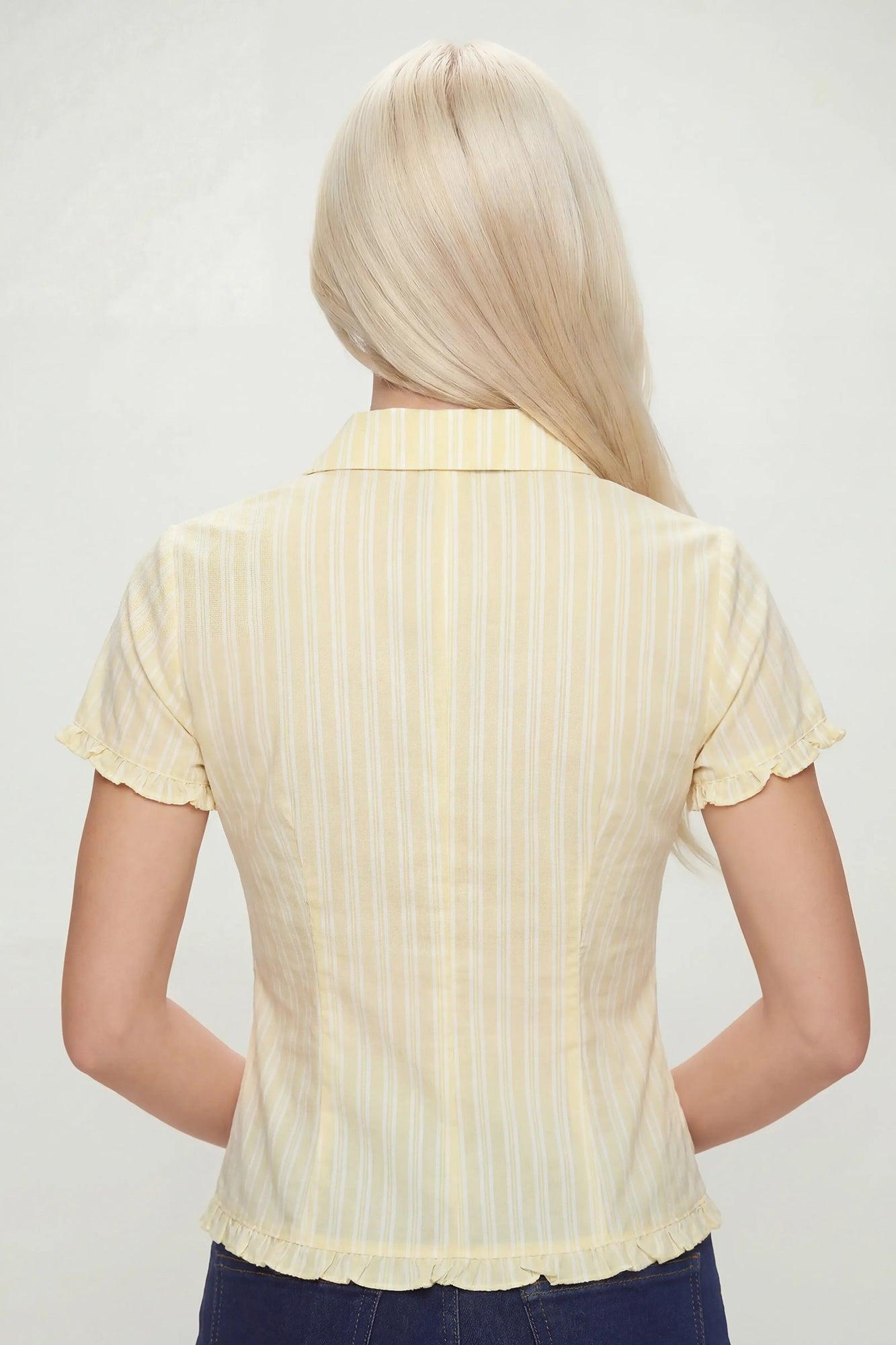 Ruffle Button-Up Short Sleeve Top Female Product Image