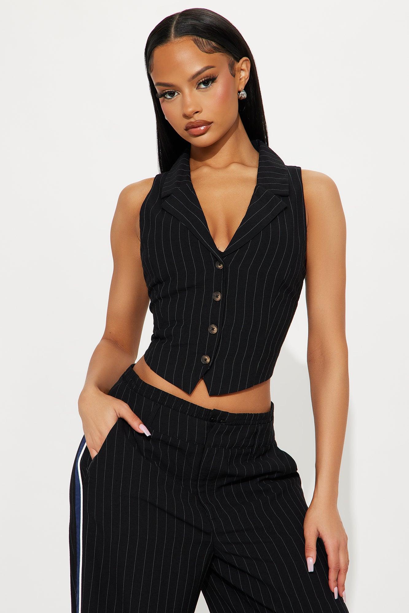 Checked In Vest And Pinstripe Pant Set - Black/combo Product Image