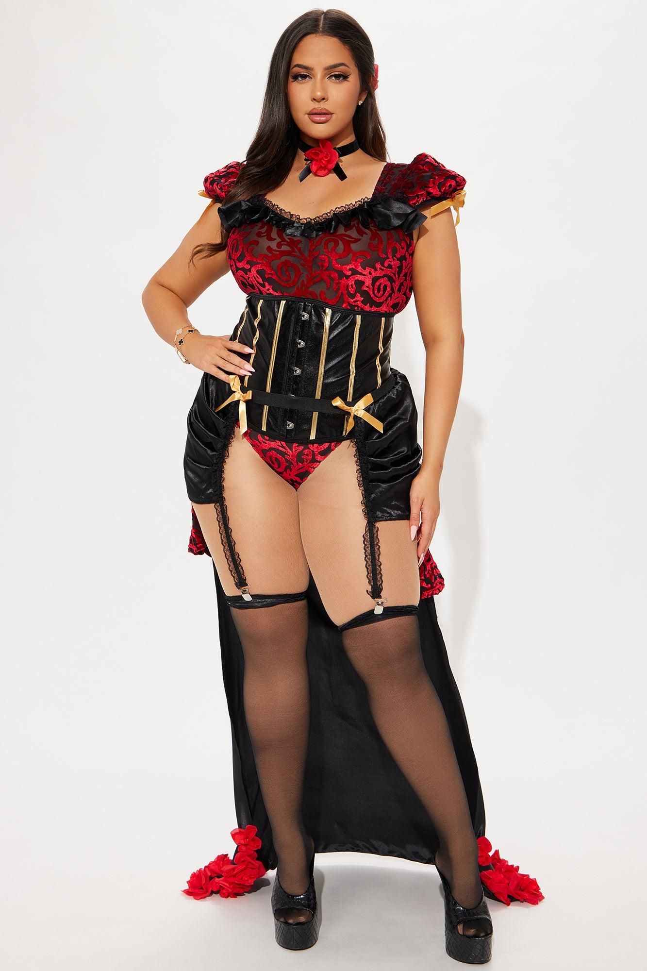 Sultry Saloon Vixen 3 Piece Costume Set - Red/combo Product Image