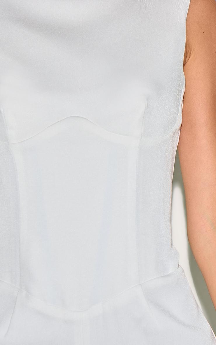 White Structured Woven Plunge Back Corset Straight Leg Jumpsuit Product Image