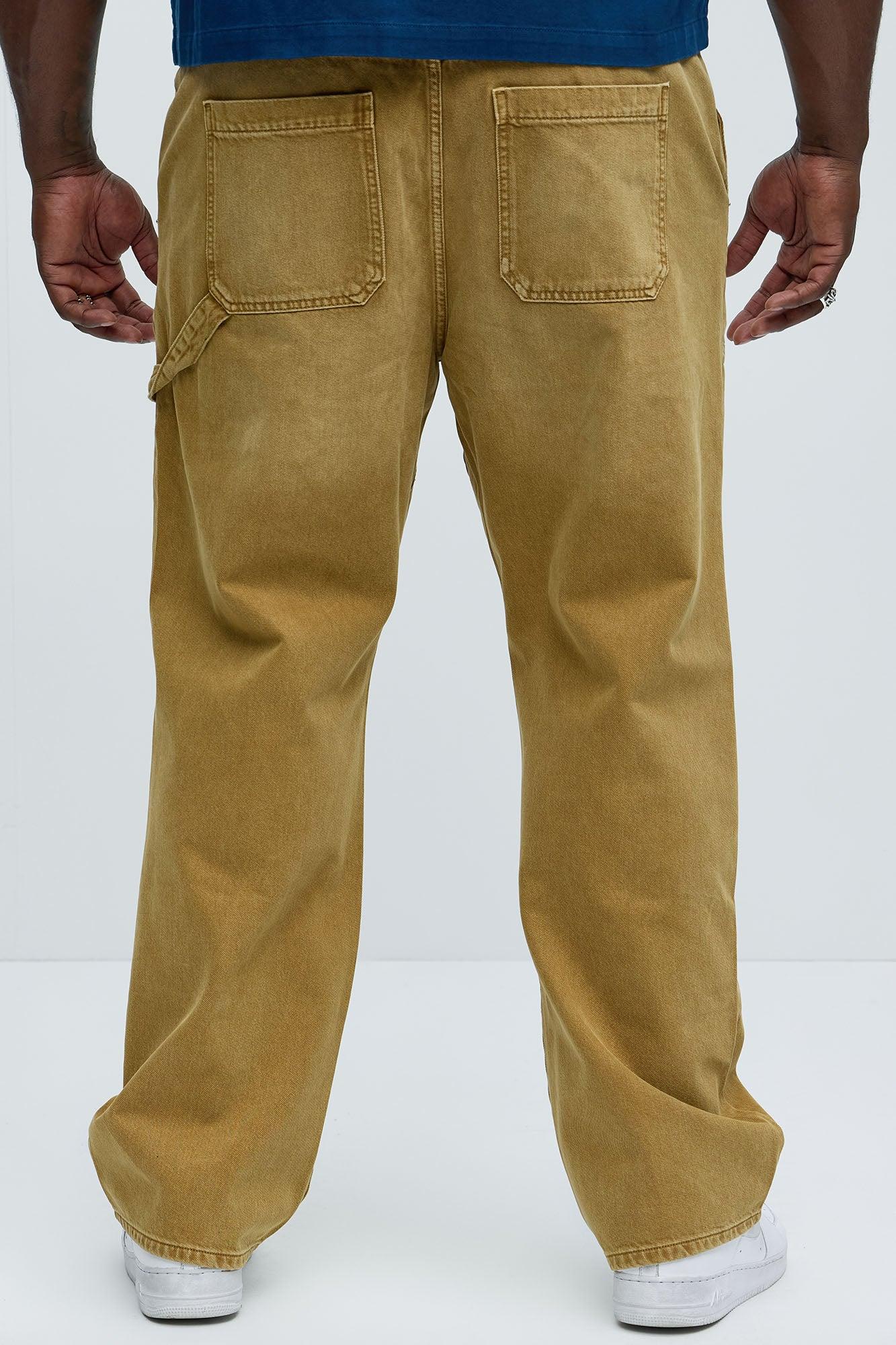 Washed Straight Leg Carpenter Jeans - Khaki Product Image