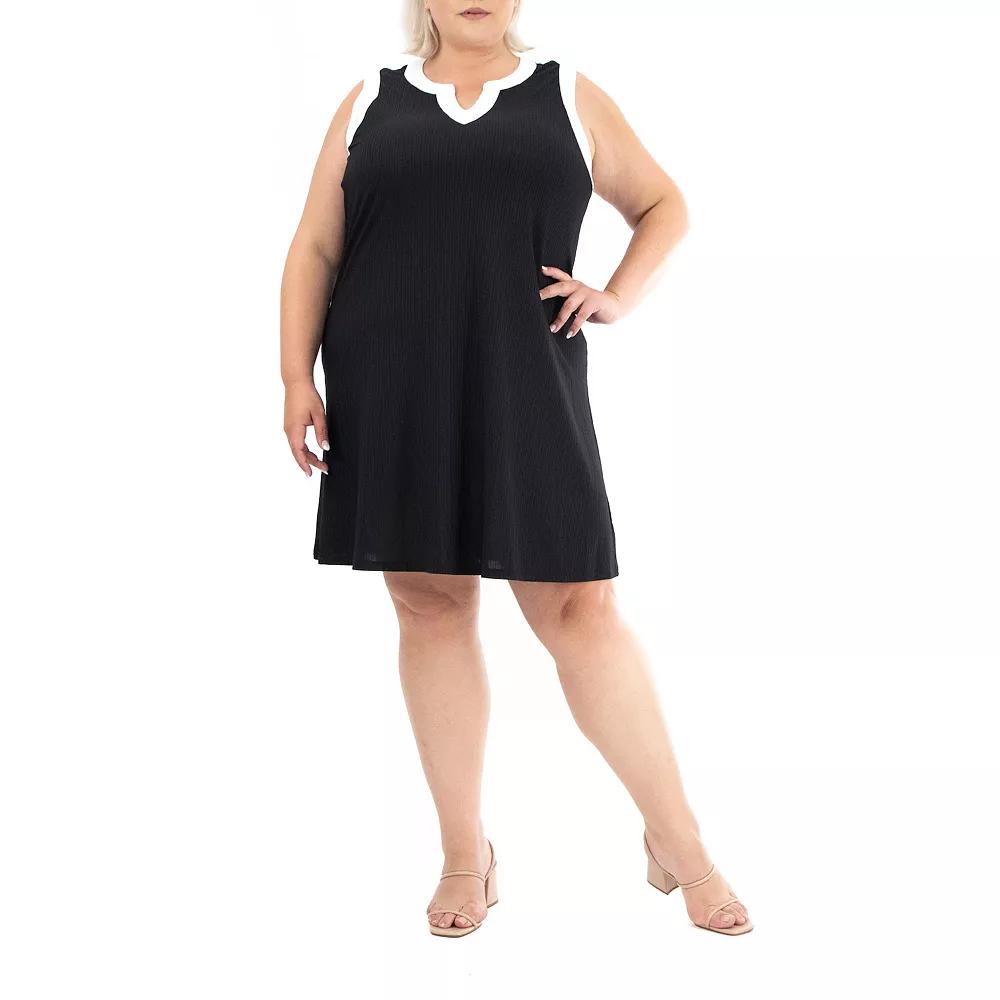Plus Size Nina Leonard Sleeveless Dress, Women's, Size: 1XL, Black White Product Image
