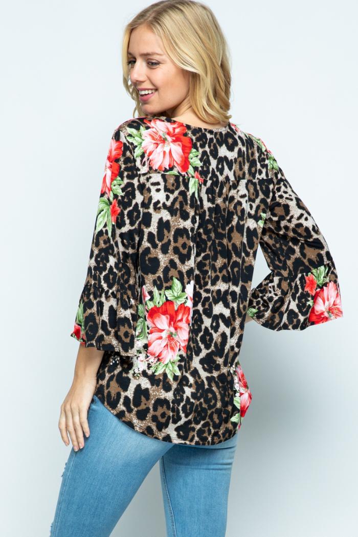 Leopard/Floral Print Blouse Product Image