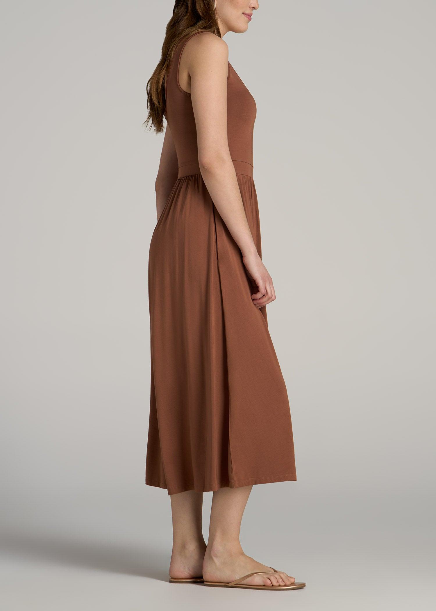 Jersey Tank Dress with Pockets for Tall Women in Clay Brown Female Product Image