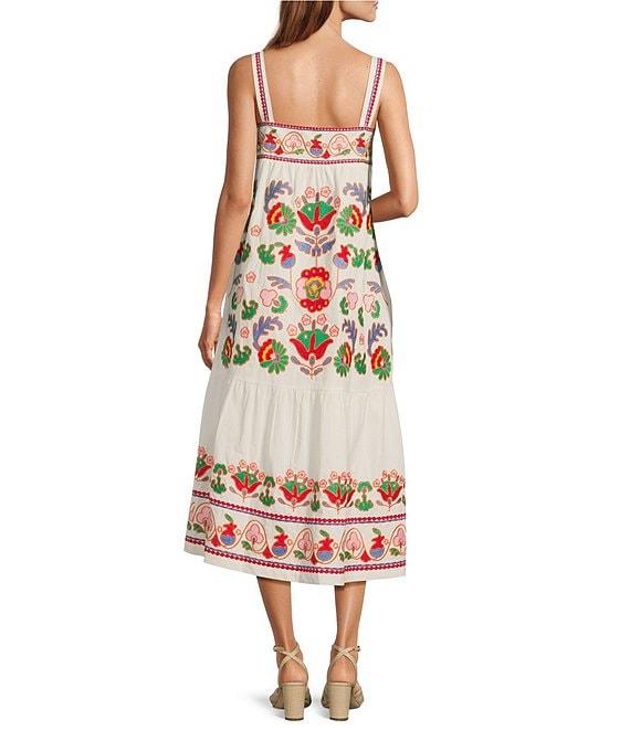 J.Marie Landon Embroidery Square Neck Sleeveless Midi A-Line Dress Product Image