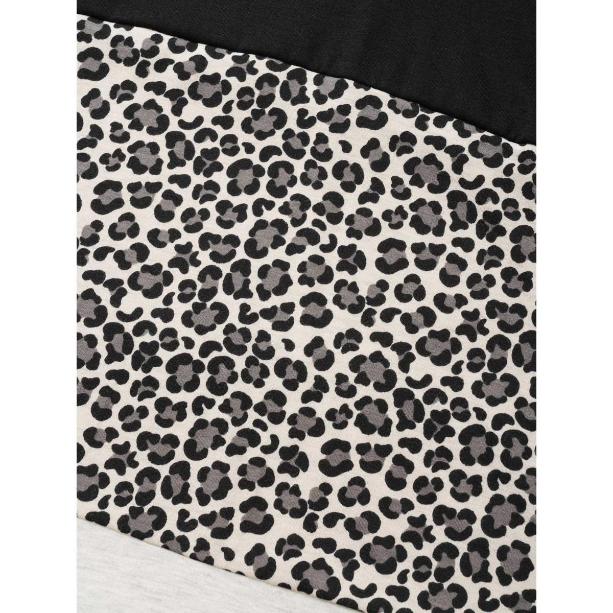 Plus Size Leopard Colorblock Contrast Patchwork Pocket Dress Black Women Casual Non V-neck Short sleeve Curvy Midi Dress BloomChic 22-24/3X Product Image