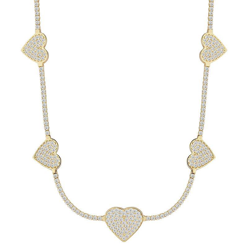 Sunkissed Sterling 14k Gold over Silver CZ Heart Tennis Choker Necklace, Women's, Size: 15", Gold Tone Product Image