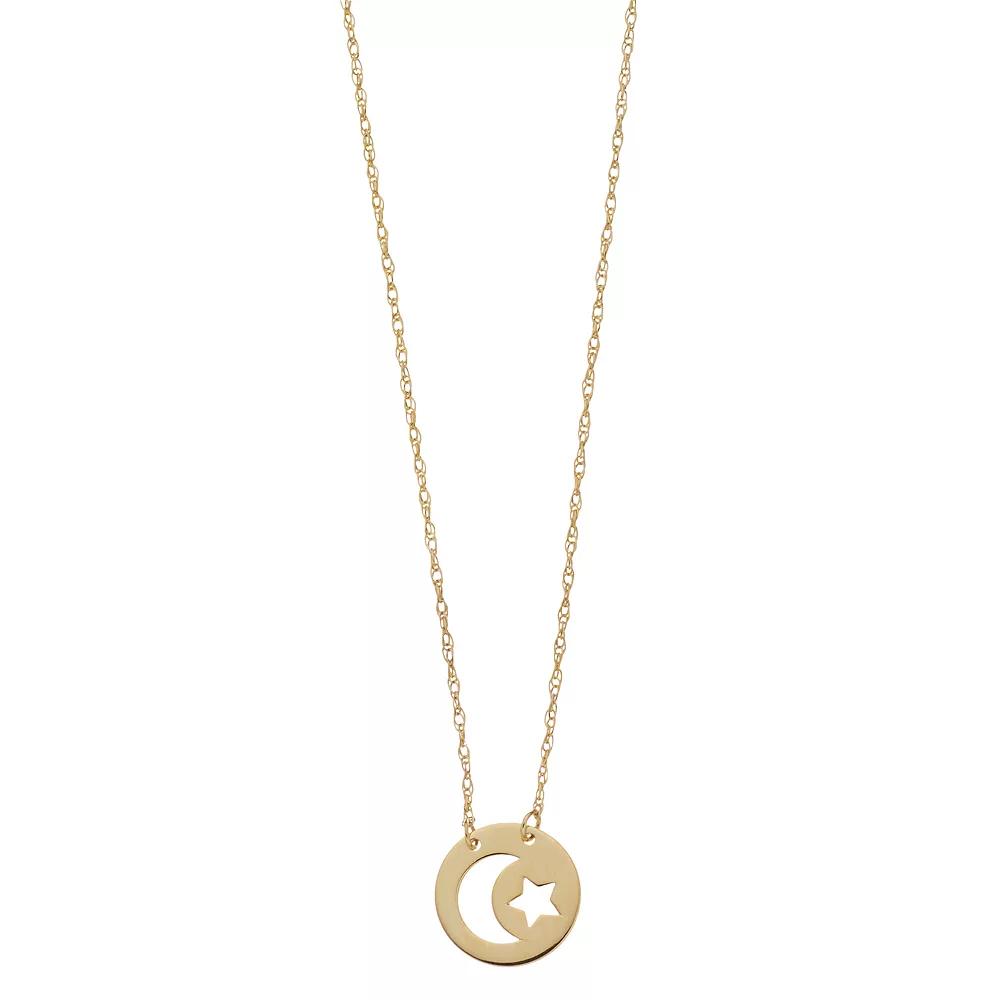 14k Gold Mini Moon & Star Cutout Disc Adjustable Necklace, Women's, Size: 18" Product Image