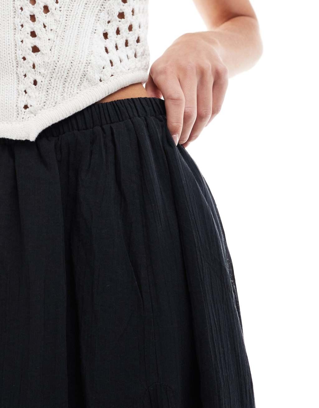 ASOS DESIGN petite cotton godet maxi skirt in black Product Image