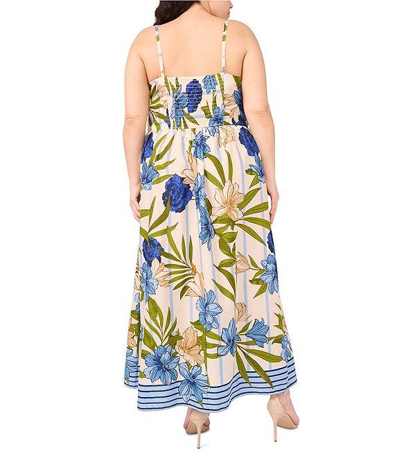 CeCe Plus Size Woven Floral Printed Square Neck Sleeveless Midi Dress Product Image