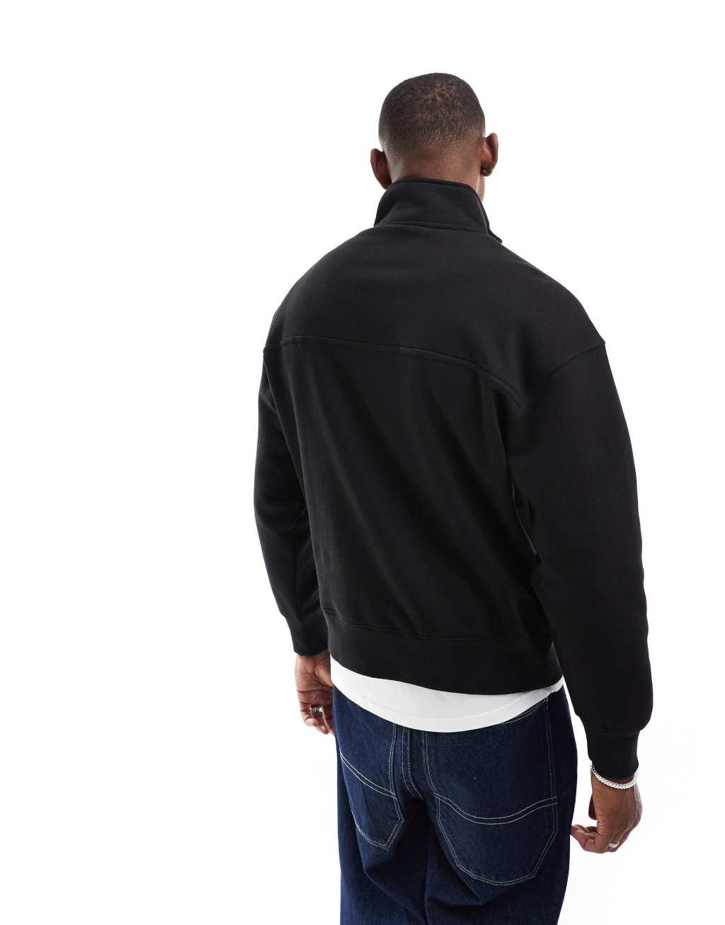 Pull&Bear quarter zip sweatshirt in black Product Image