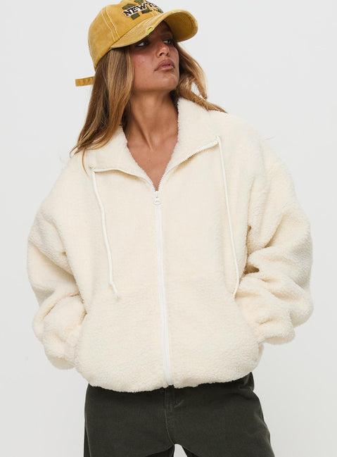 Say My Name Polar Fleece Zip Up Jacket Cream Product Image