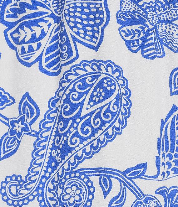 John Mark Paisley Split Neck Elbow Sleeve Print Tiered Midi Dress Product Image