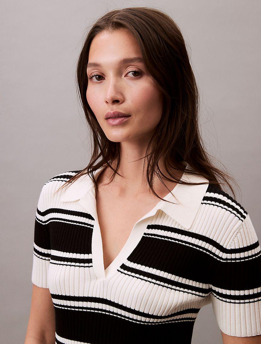 Smooth Cotton Rib Stripe Polo Shirt Product Image