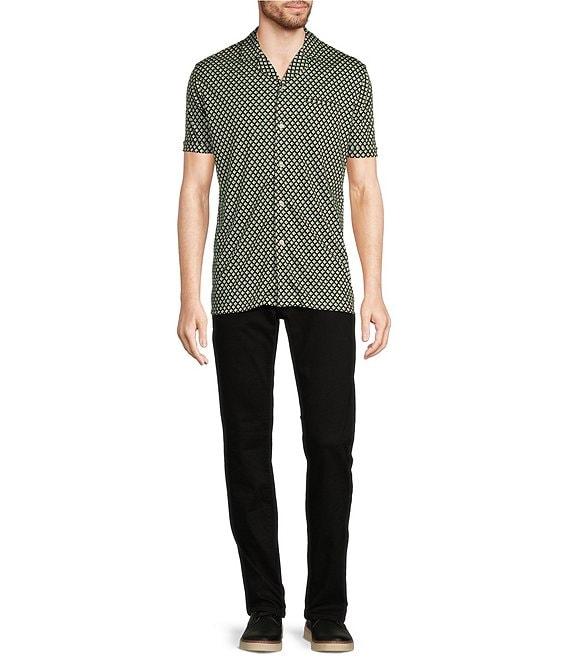 Murano Liquid Luxury Slim Fit Geo Printed Short Sleeve Coatfront Shirt Product Image