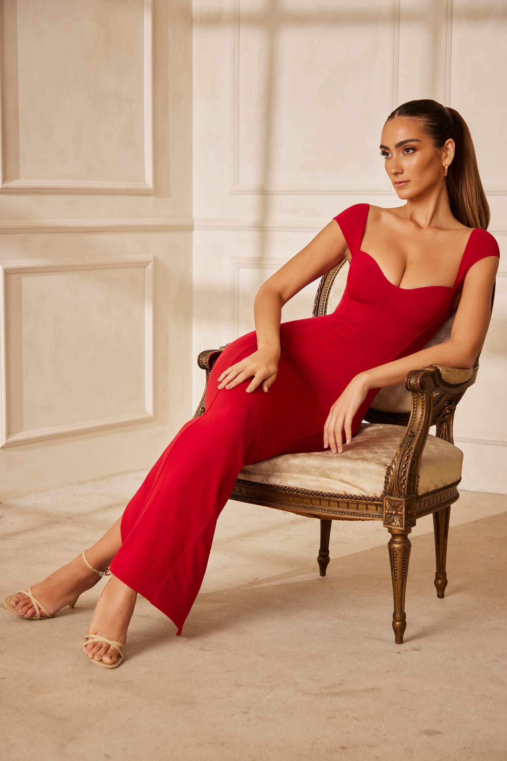 Sweetheart Neckline Maxi Dress in Red Product Image
