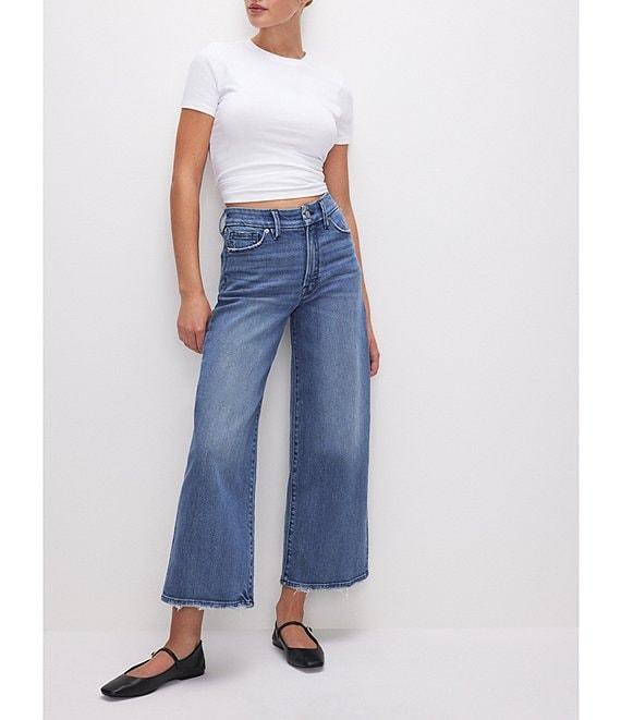 Good American Good Waist Denim High Rise Palazzo Cropped Jeans Product Image