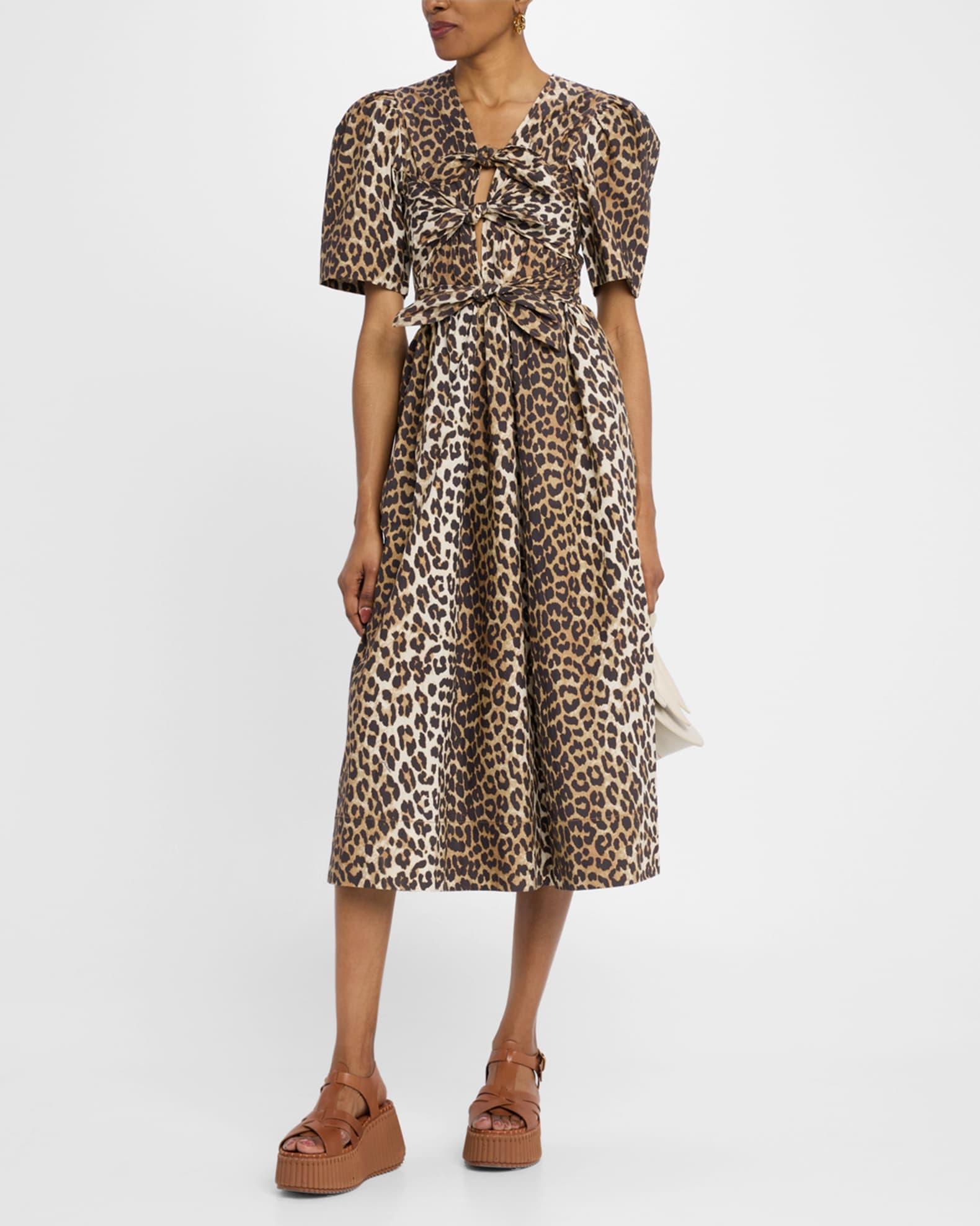 Leopard Tie-Front Midi Dress Product Image