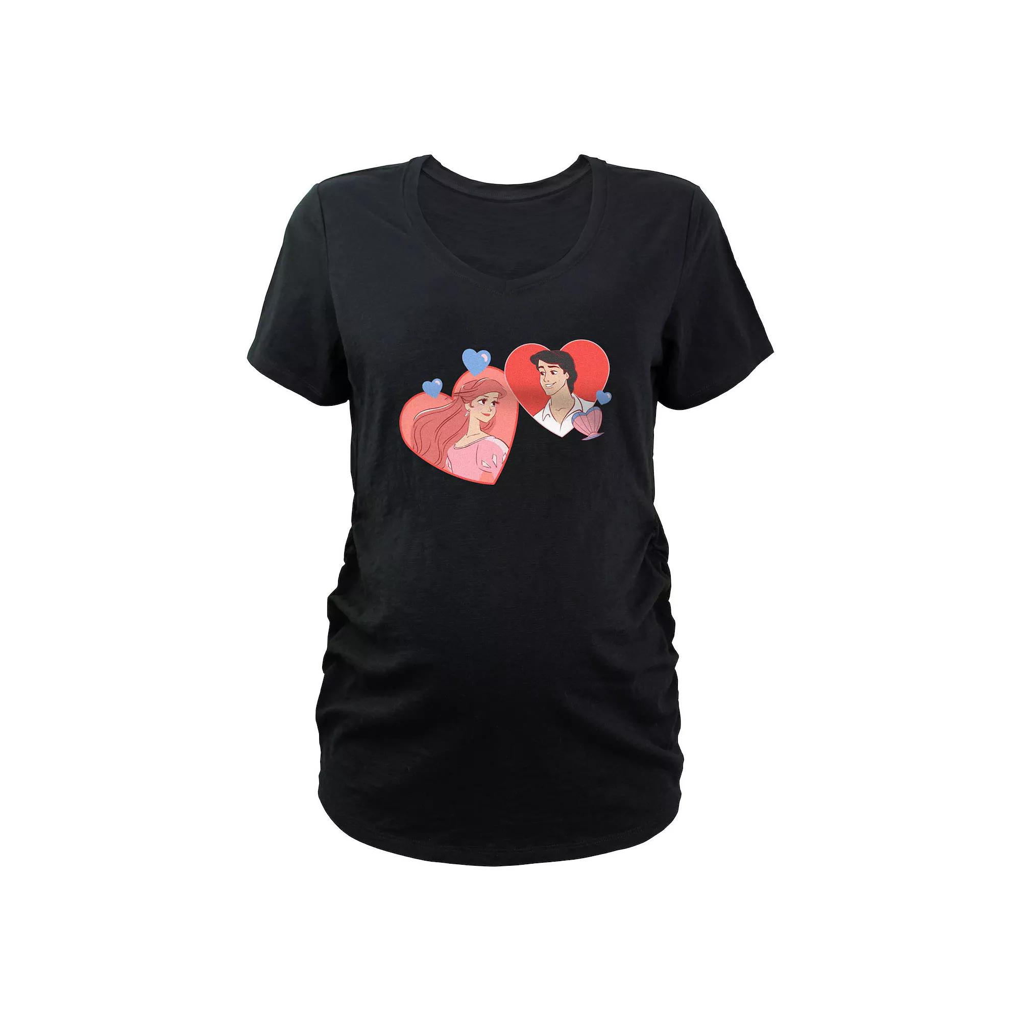 Disney's The Little Mermaid Ariel And Prince Eric Love Filled Hearts Maternity Graphic Tee, Women's,  Product Image
