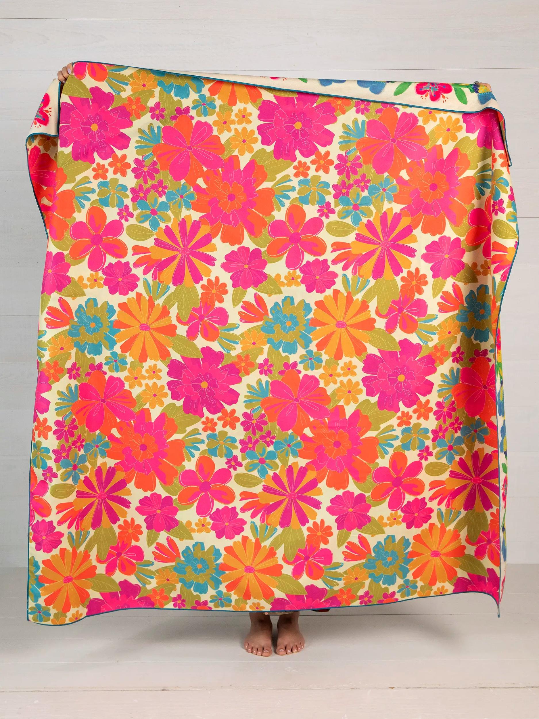 XL Double-Sided Microfiber Beach Towel - Dark Turquoise Flower Product Image