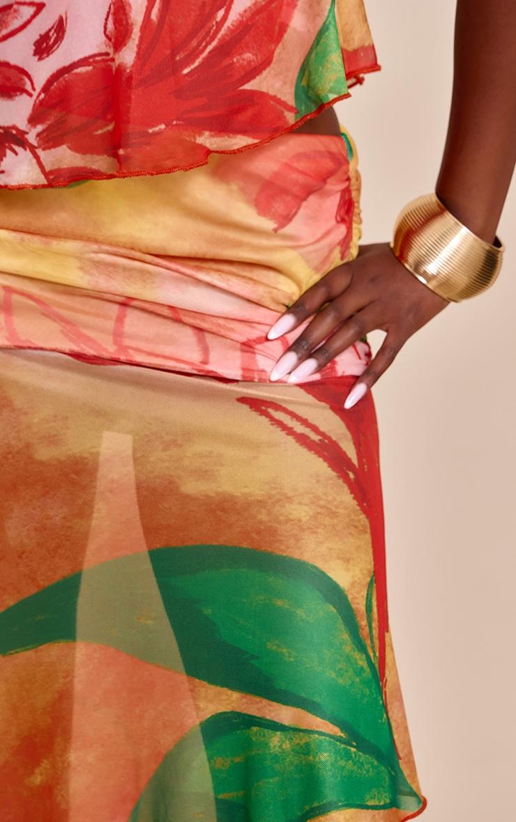  Multi Print Mesh Asymmetric Midi Skirt Product Image