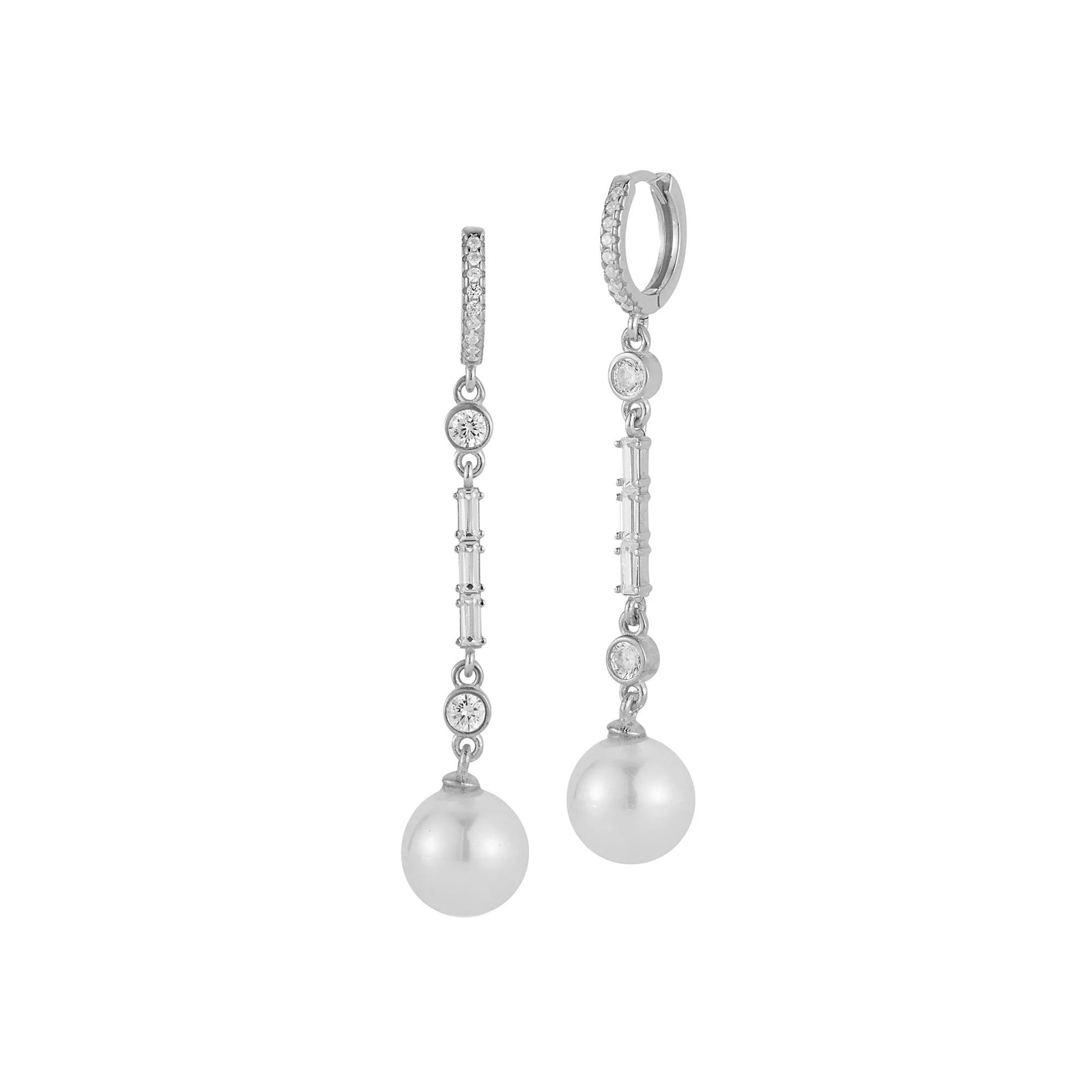 Sunkissed Sterling Freshwater Cultured Pearl & Cubic Zirconia Drop Earrings, Women's, Silver Tone Product Image