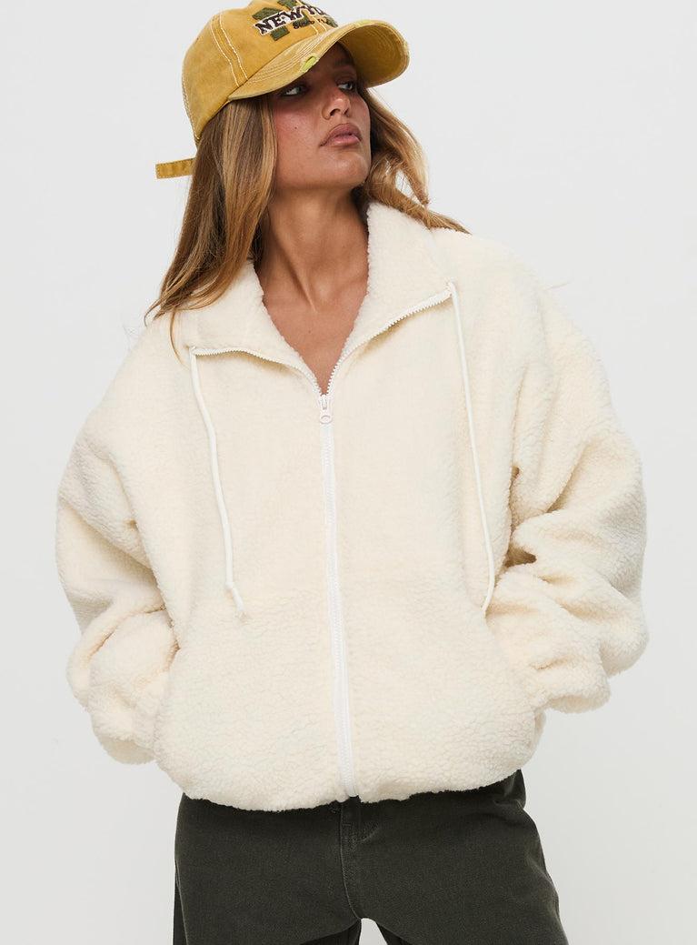 Say My Name Polar Fleece Zip Up Jacket Cream Product Image