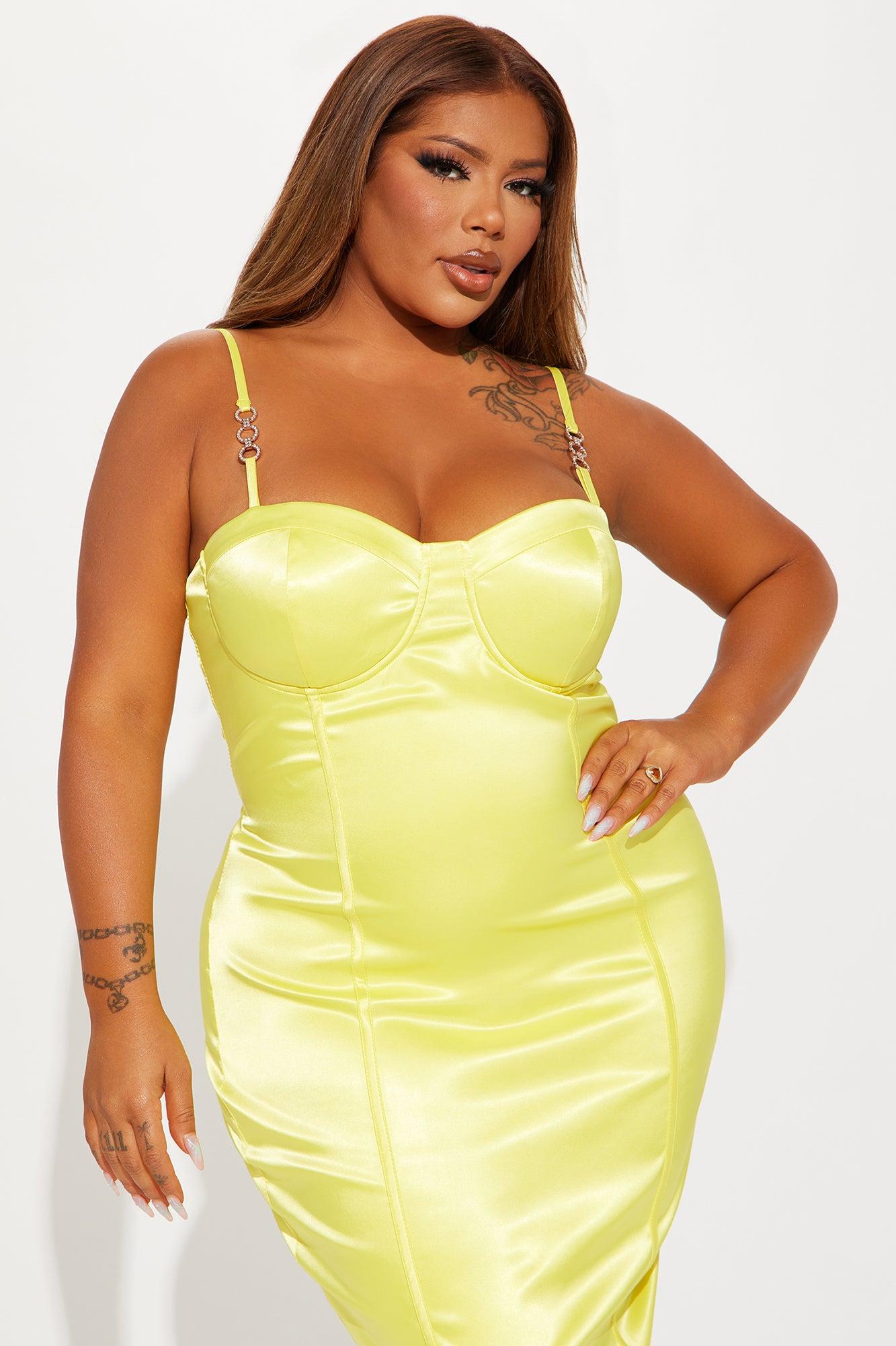 Be My Darling Satin Midi Dress - Yellow Product Image