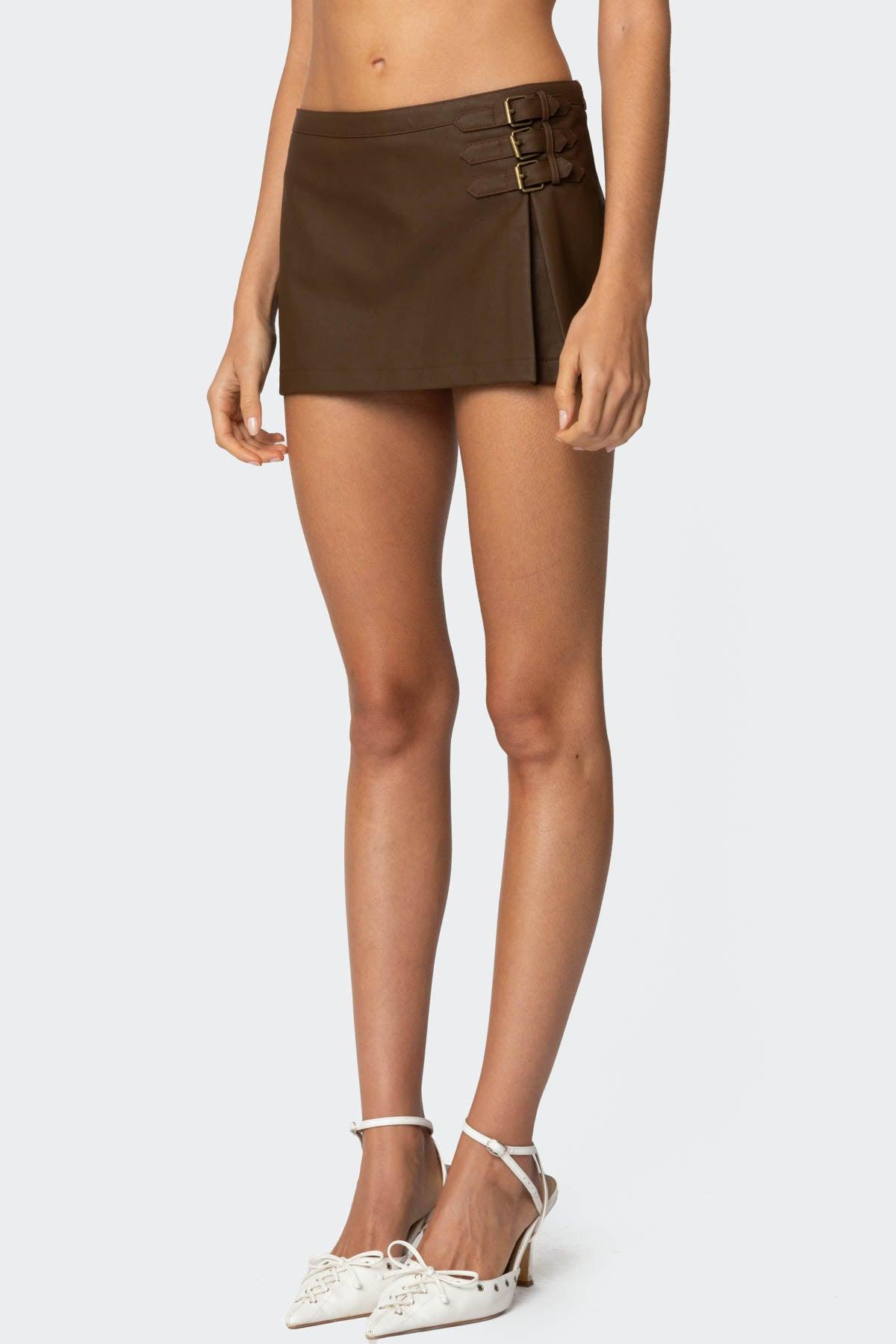 Triple Belt Faux Leather Mini Skort Product Image