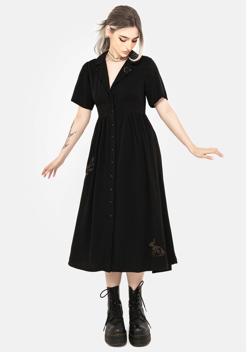 Hester Embroidered Button Up Midi Shirt Dress Product Image