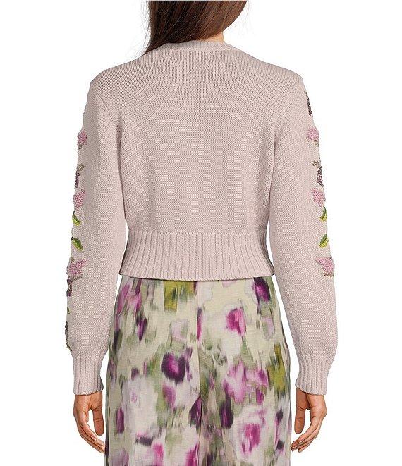 Muse by Marchesa Cara Cotton Blend Crew Neck Long Sleeve Applique Cardigan Product Image